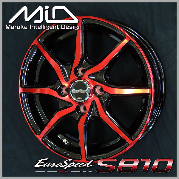 送料無料 MID ユーロスピードS810 ブラックレッドクリア 14インチ 4.5J
