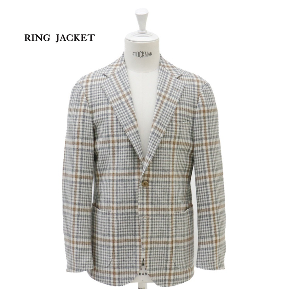 ウール・カシミヤ 3Bジャケット【グレー/チェック】Model NO-300