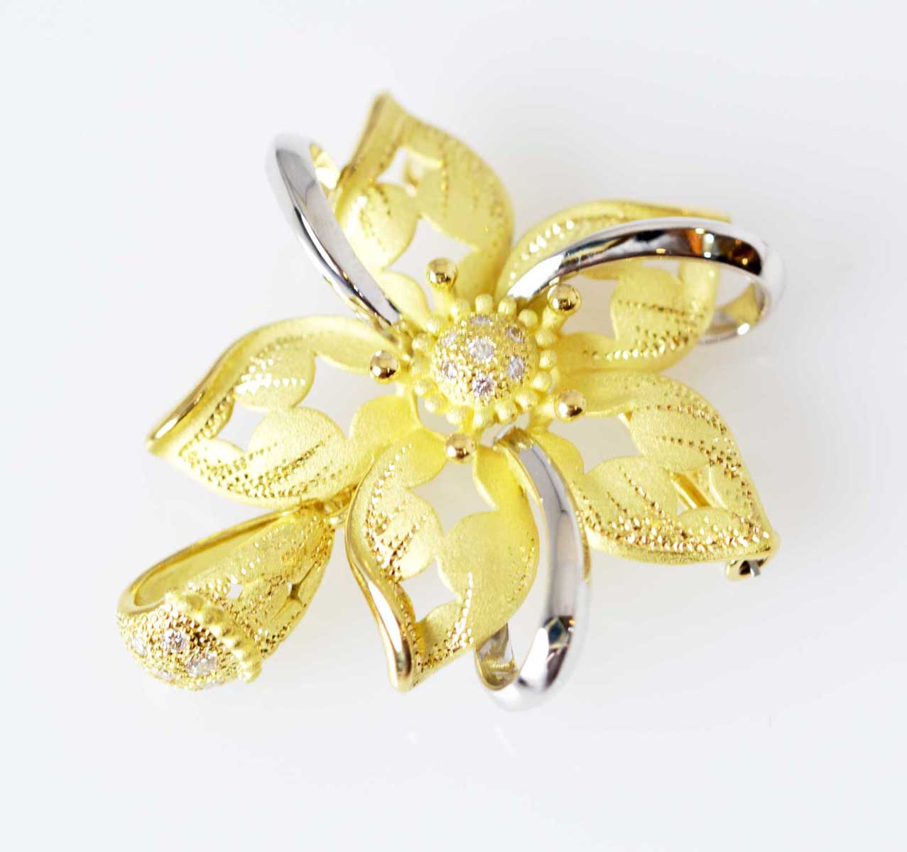 HIKO 松井久子 K18YG PT900 ダイヤ0.15ct ブローチ ジュエリー作家