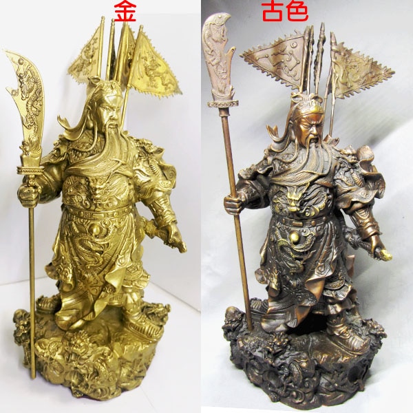 5枚旗付き銅製関羽像 32cm【送料無料】（沖繩別途1000円）｜関帝聖君