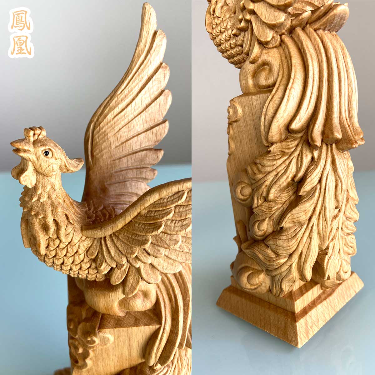 龍神と鳳凰 木彫り置物セット｜風水で運気アップ・繁栄と調和の象徴