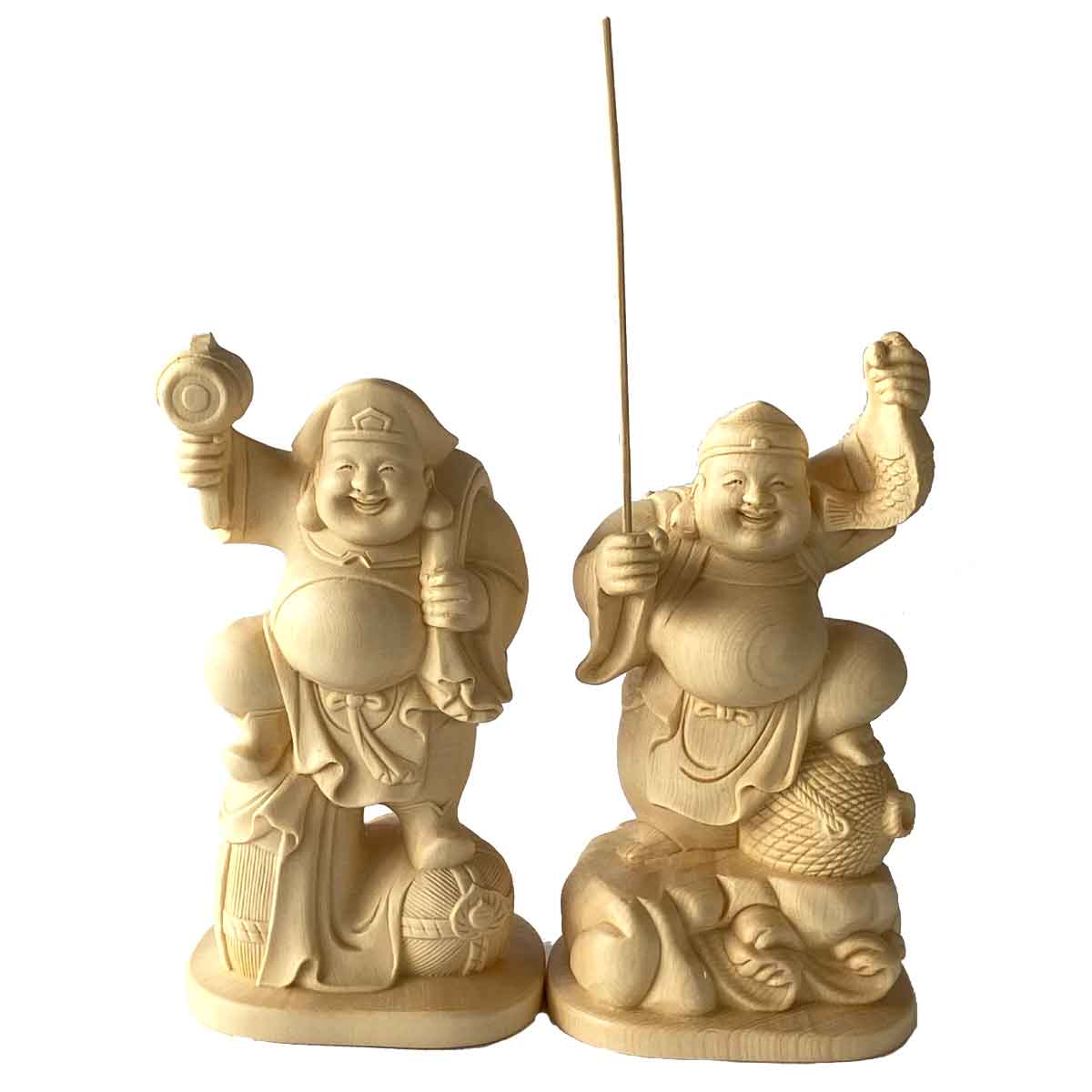 大黒天・恵比寿天 木彫り像｜商売繁盛・金運招来の七福神・神棚用