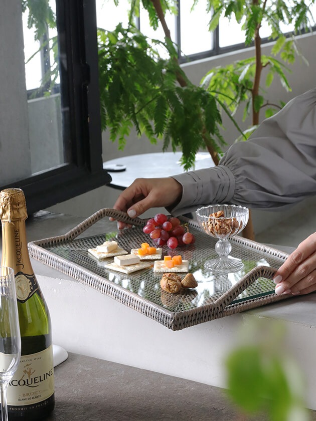 BAOLGI ラタン ガラストレー グレーL