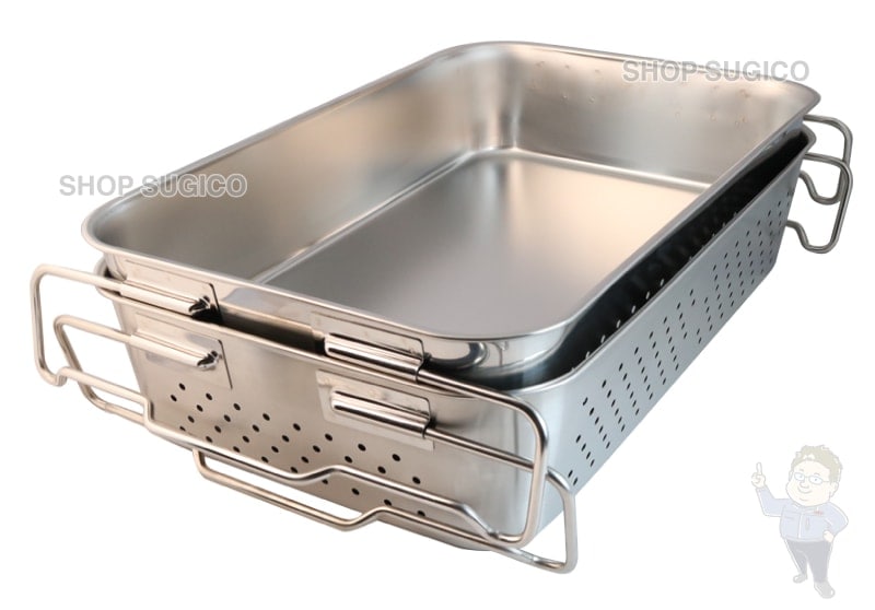 18-8 給食バット 運搬型 積み重ねハンドル 深さ300mm SH-6038-12