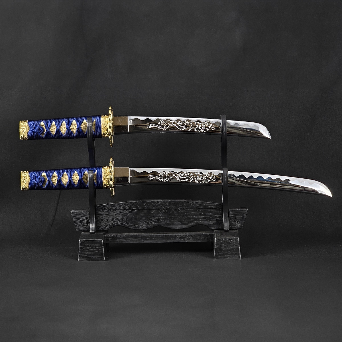 ミニミニ竜3点セット 彫金 青 刀掛台付 刀身竜彫 模造刀｜【公式