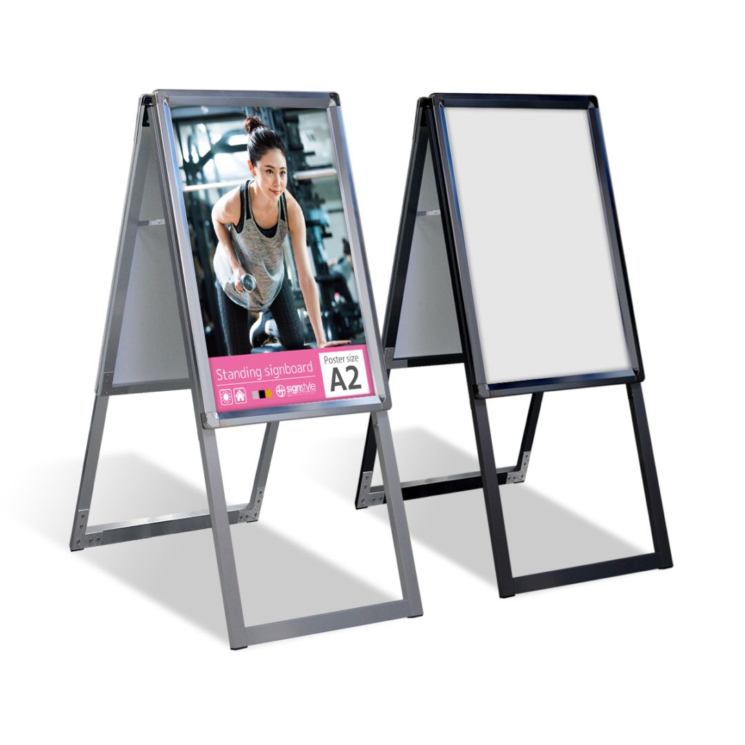 A型看板の「A型グリップスタンド」 はアルミ製の屋外対応スタンド看板
