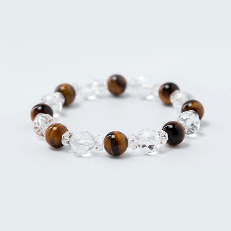 金運上昇 タイガーアイ&魔除けの水晶 64面ミラーカット パワーストーン