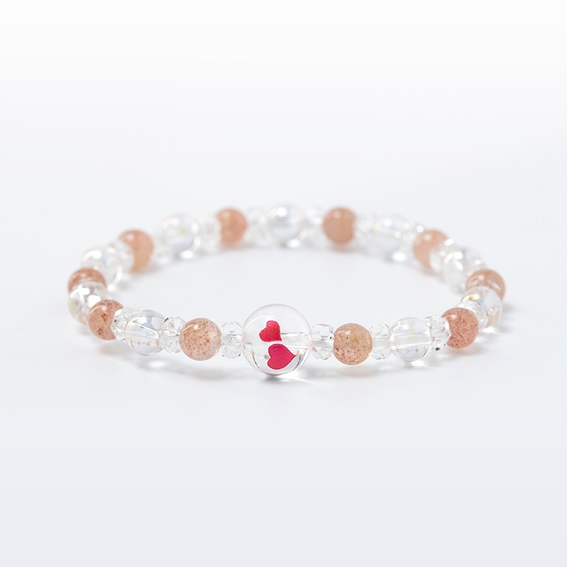ダブルハートレディースブレスレットお守り ストロベリークォーツ