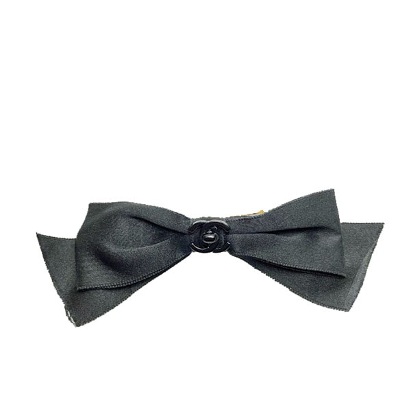 CHANEL シャネル バレッタ リボン ターンロック サテン ブラック