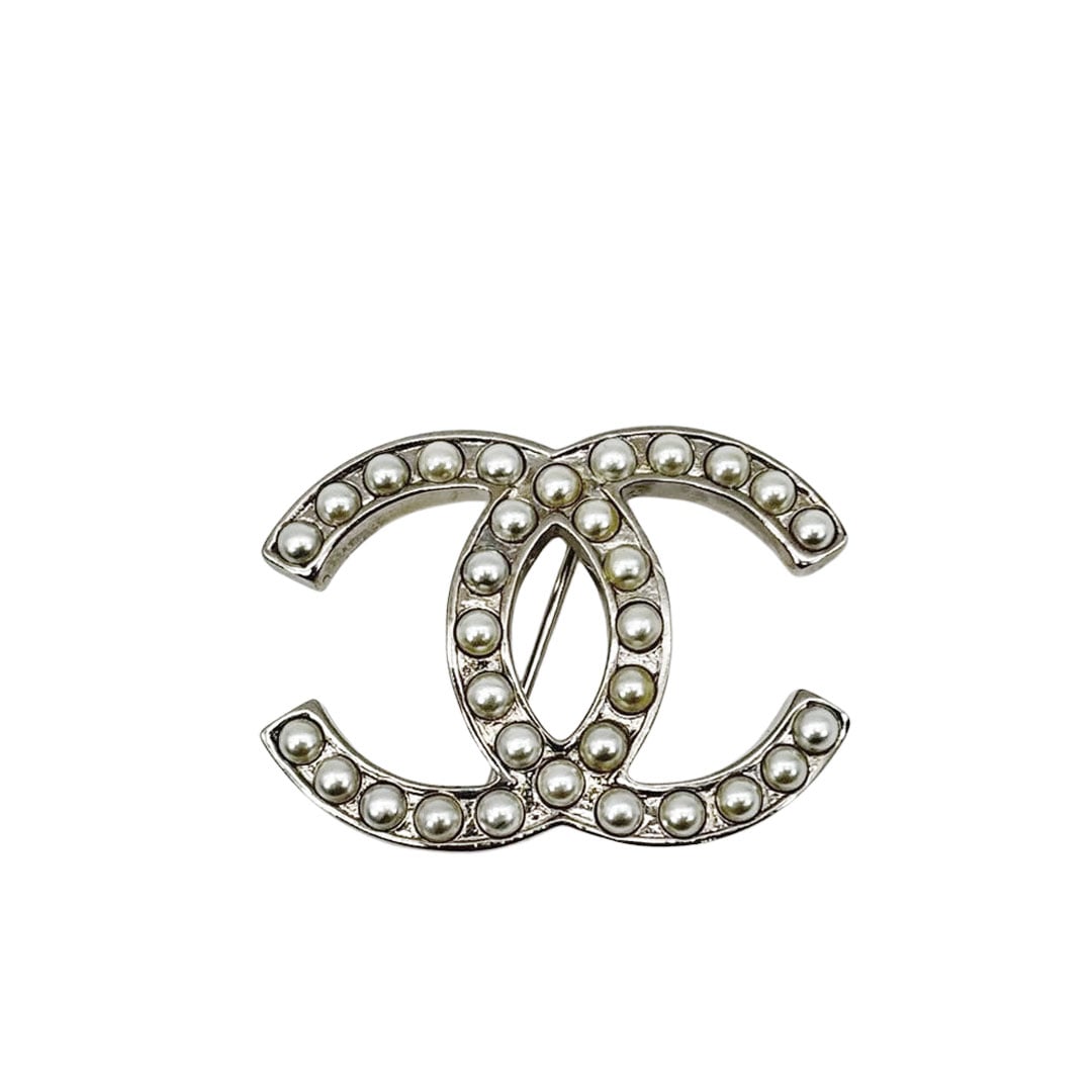 CHANEL シャネル ブローチ カメリア メタル アイボリー ゴールド 02P