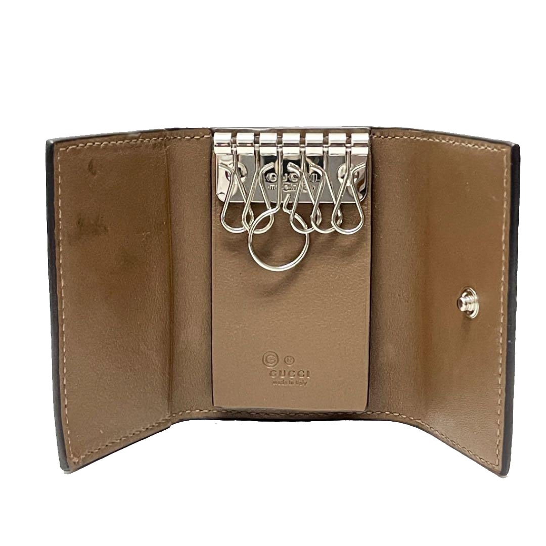 GUCCI グッチ 6連キーケース マイクログッチシマ レザー ブラウン