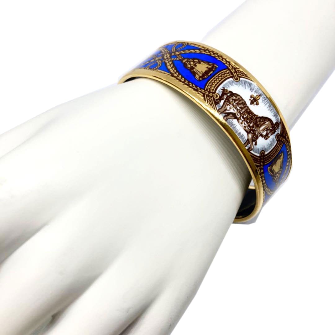 HERMES エルメス バングル エマイユGM 七宝 ゴールド ブルー 馬柄