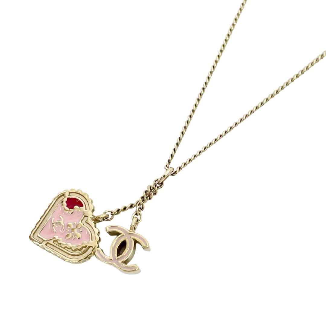 CHANEL シャネル ネックレス ハート ココマーク ゴールド ピンク 05P