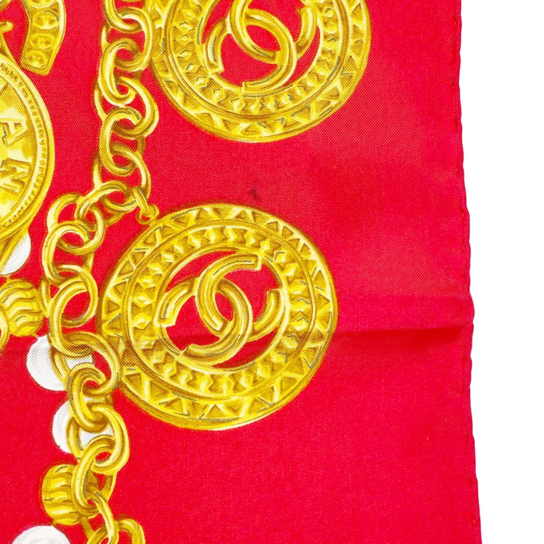 CHANEL シャネル スカーフ ココマーク チェーン柄 シルク レッド