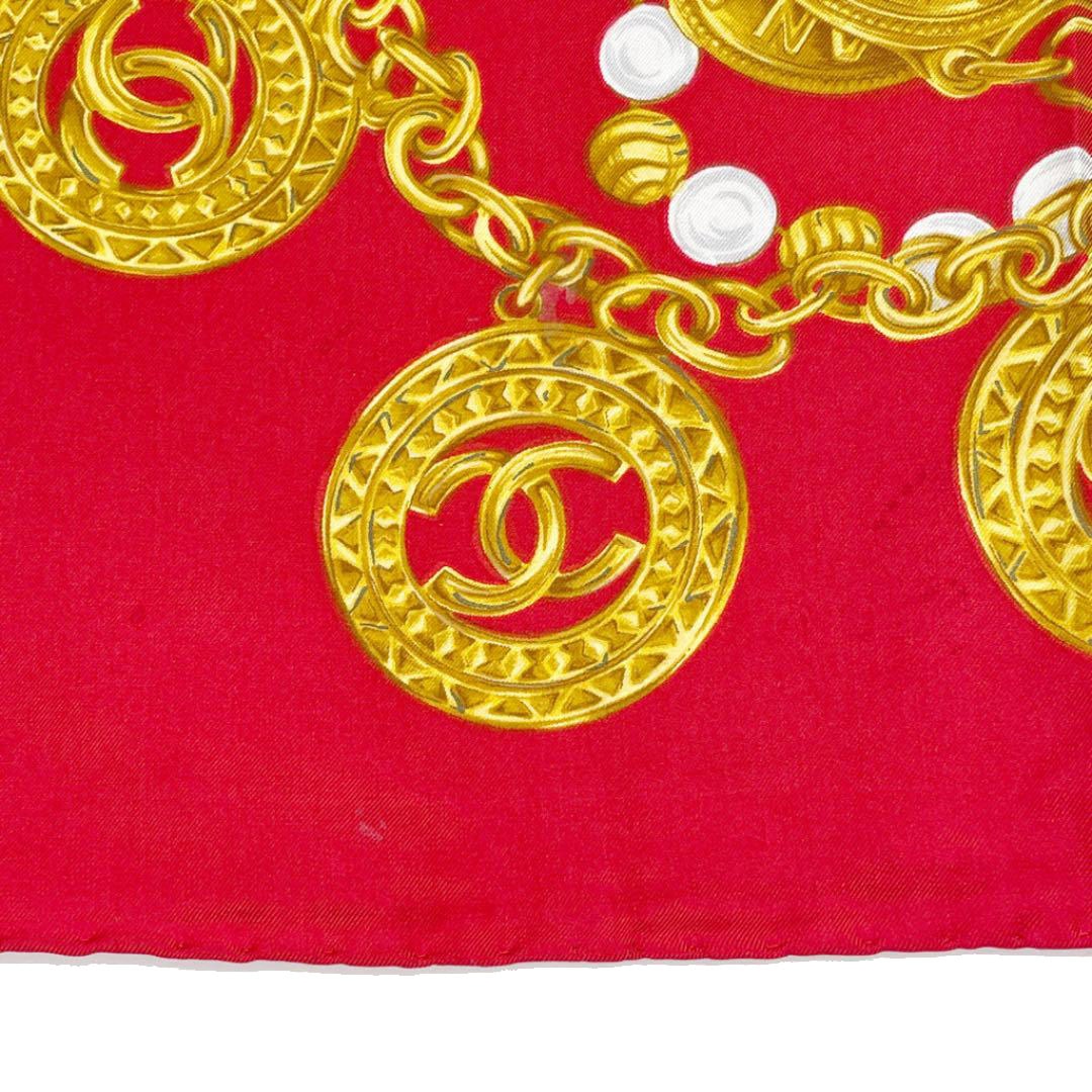CHANEL シャネル スカーフ ココマーク チェーン柄 シルク レッド