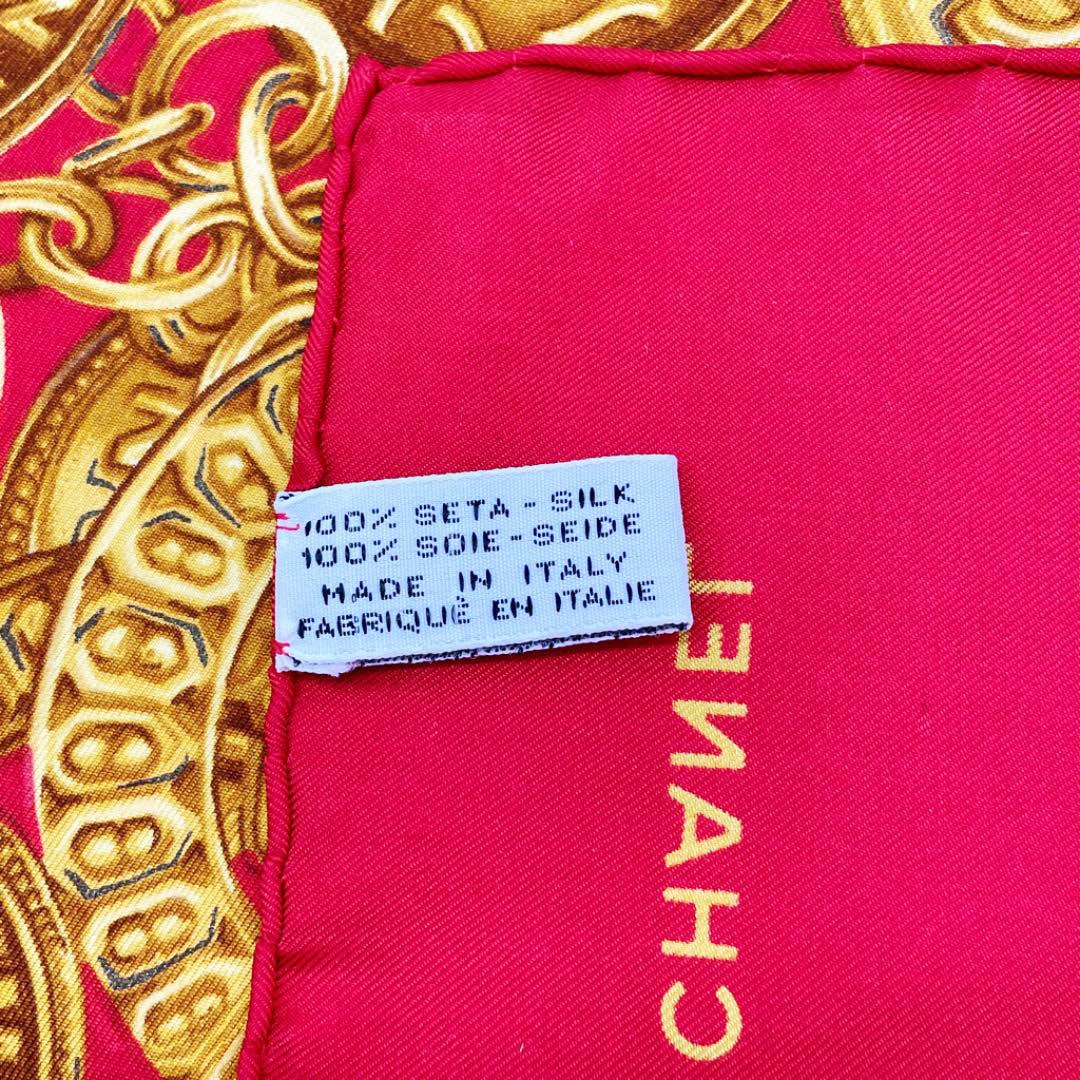 CHANEL シャネル スカーフ ココマーク チェーン柄 シルク レッド