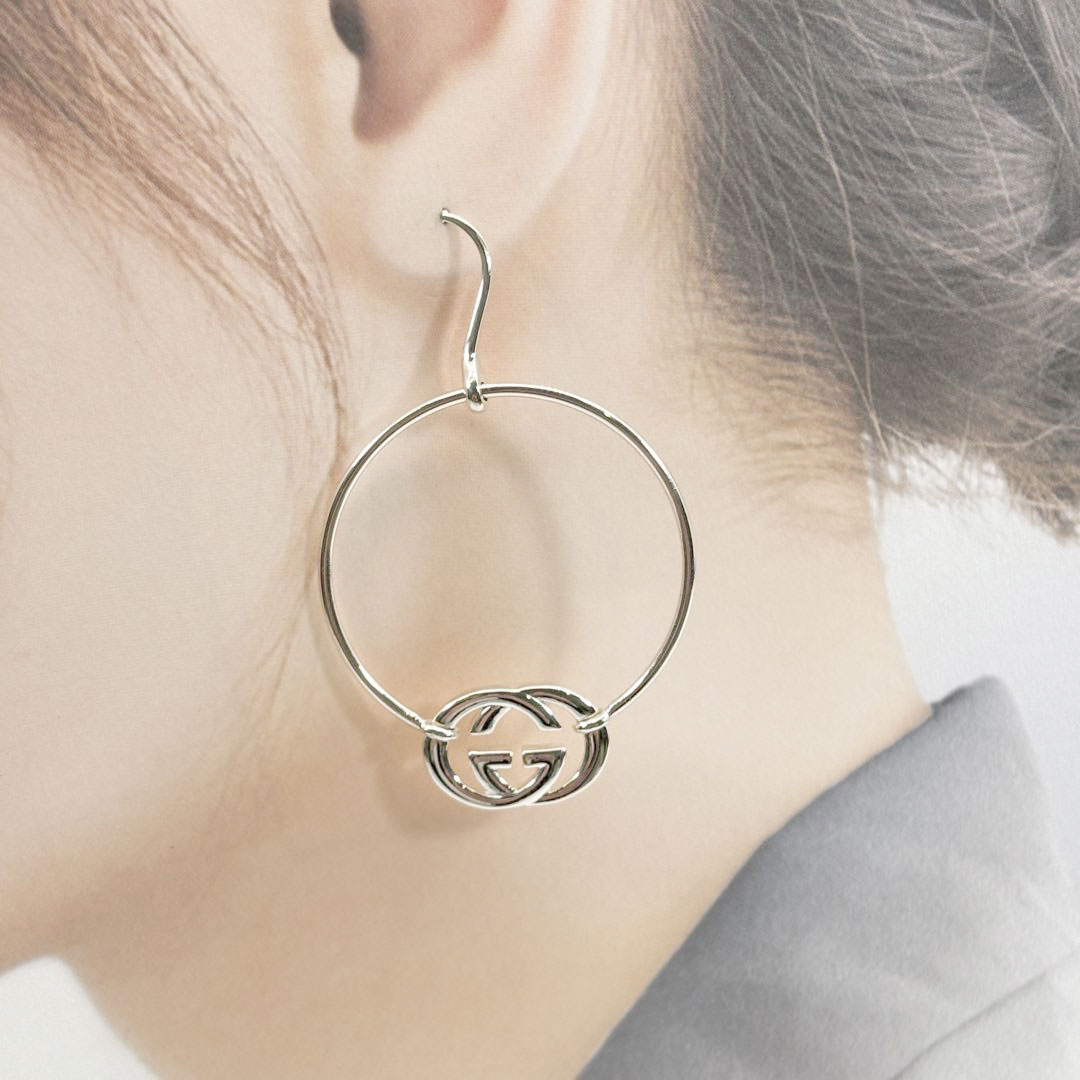 GUCCI グッチ フープピアス インターロッキングG Ag925 シルバー 11.3g