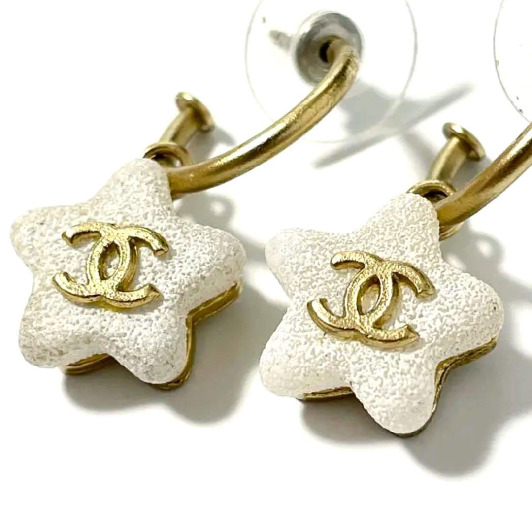CHANEL シャネル フープピアス ココマーク スター サンゴ 珊瑚