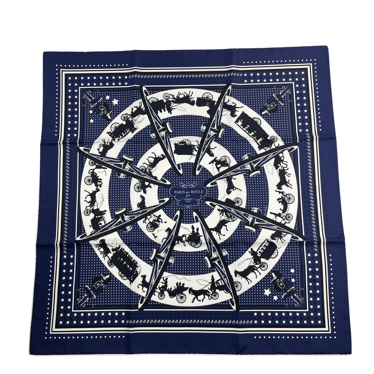 HERMES エルメス スカーフ カレ55 『PARIS QUI ROULE BAMDANA(車輪で