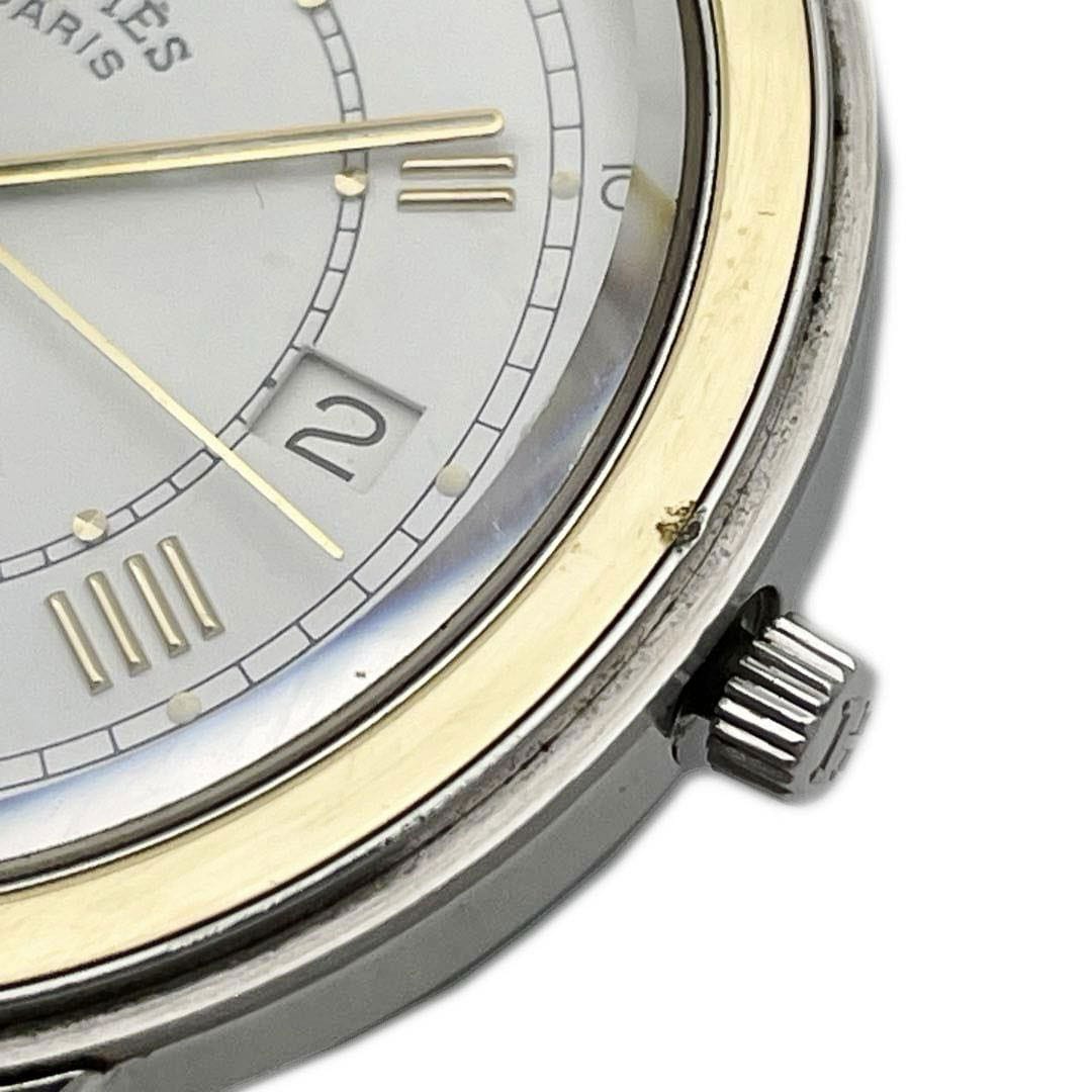 HERMES エルメス メンズ腕時計 キャリック QZ SS GP コンビ シルバー
