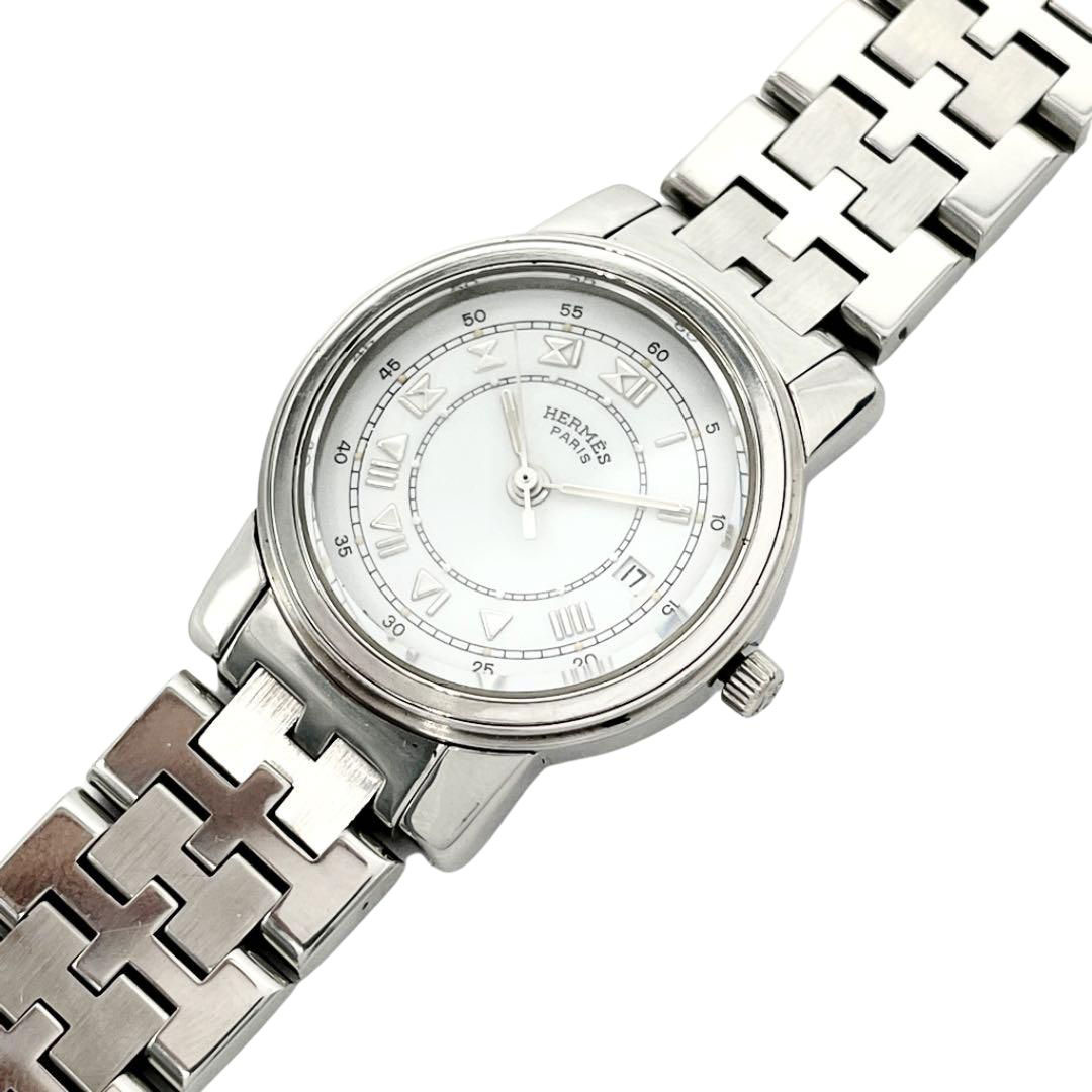 HERMES エルメス レディース腕時計 キャリック QZ デイト SS シルバー