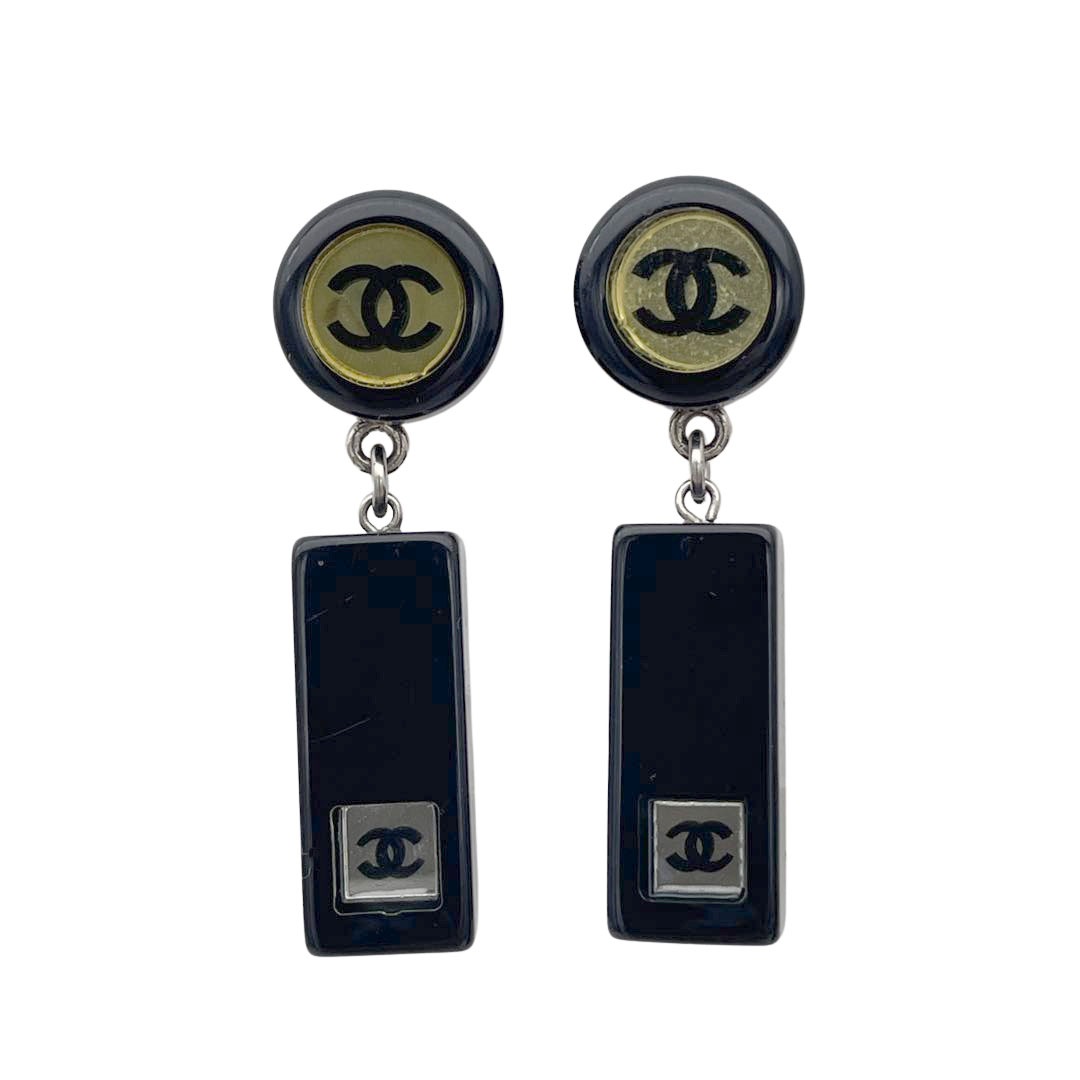CHANEL シャネル ピアス ココマーク ミラー ブラック ゴールド