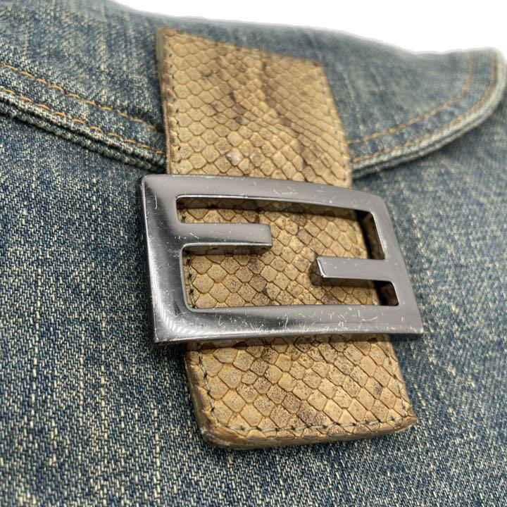 FENDI フェンディ ショルダーバッグ マンマバケット デニム パイソン