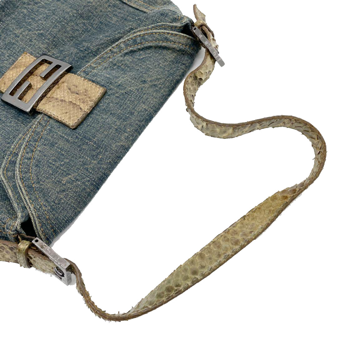 FENDI フェンディ ショルダーバッグ マンマバケット デニム パイソン