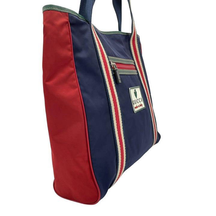 GUCCI グッチ トートバッグ シェリーライン ナイロン ネイビー レッド