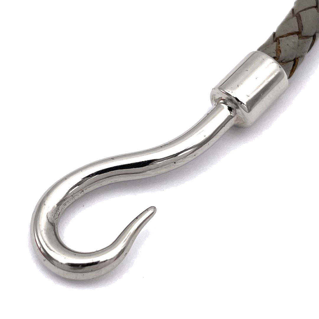 HERMES エルメス ジャンボブレスレット 編み込みレザー グレー系