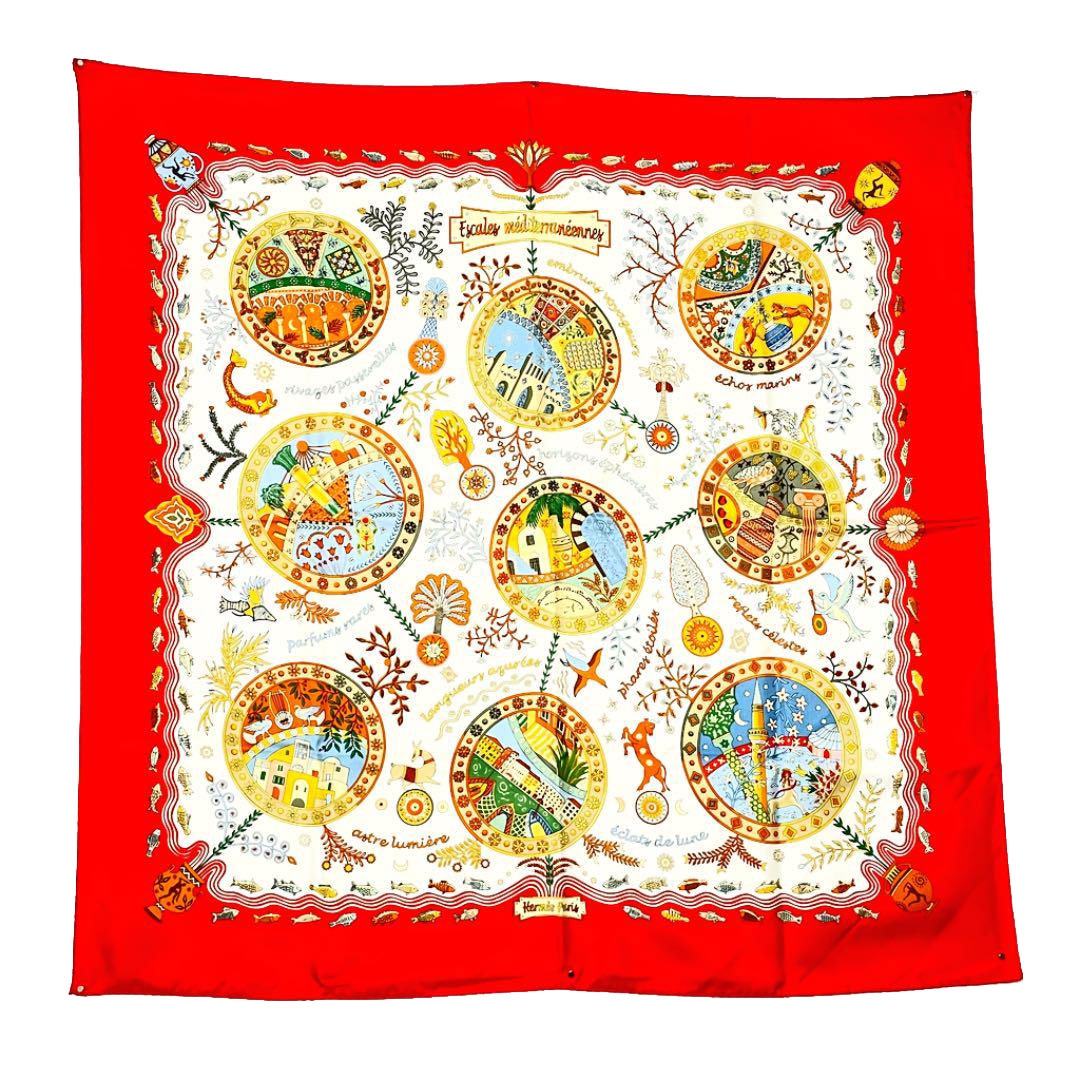 HERMES エルメス スカーフ カレ90 『Escales Mediterraneennes（地中海