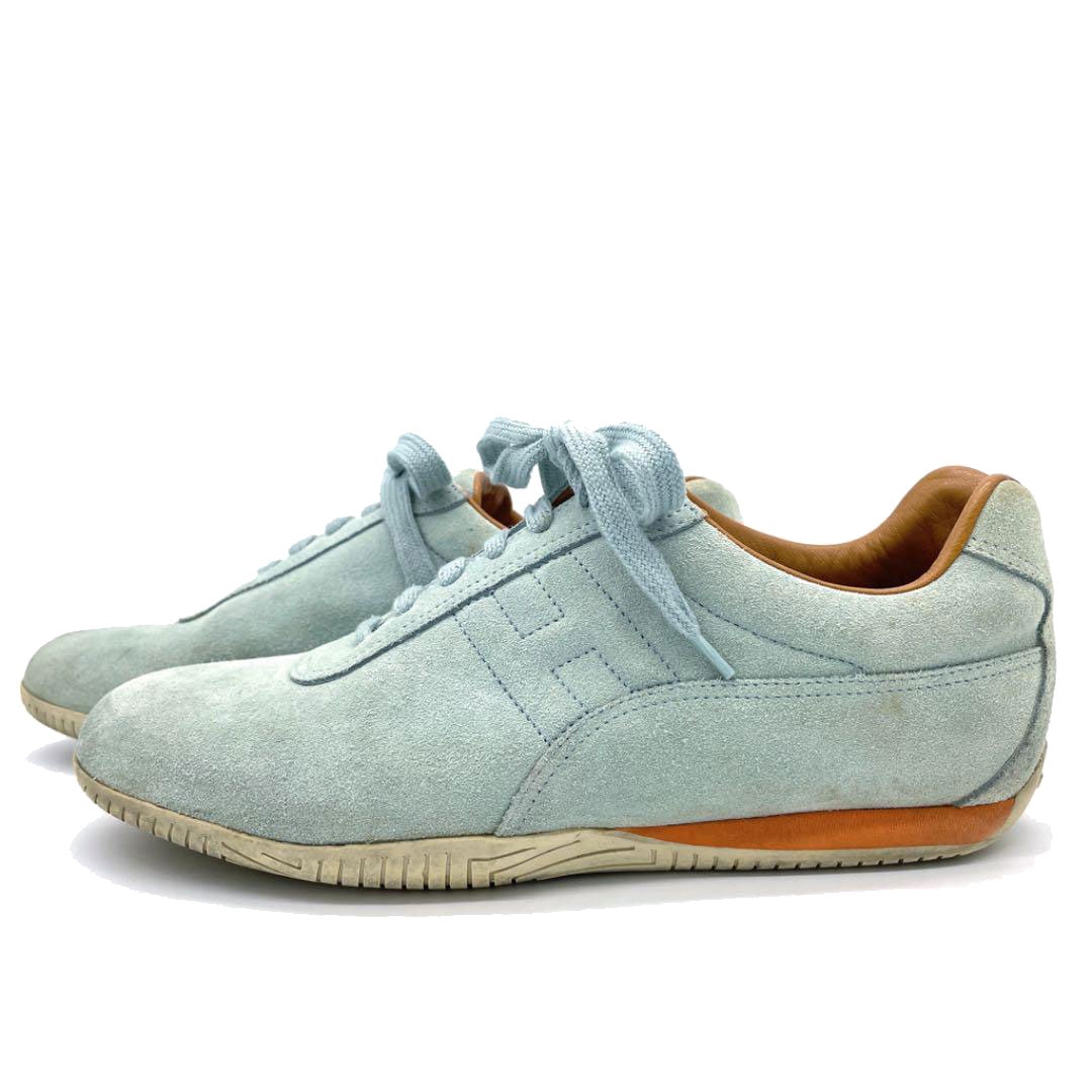 HERMES エルメス スニーカー Hロゴ スエード ライトブルー系 38 1/2(約