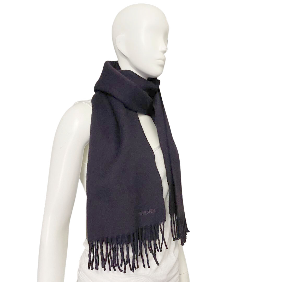 HERMES エルメス マフラー レクトヴェルソ ロゴ刺繍 カシミヤ100