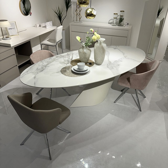 ホワイトセラミック天板】OBLO（オブロ）楕円形 ダイニングテーブル