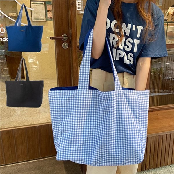 チェック柄×無地リバーシブルトートバッグ | レディース,バッグ,トート