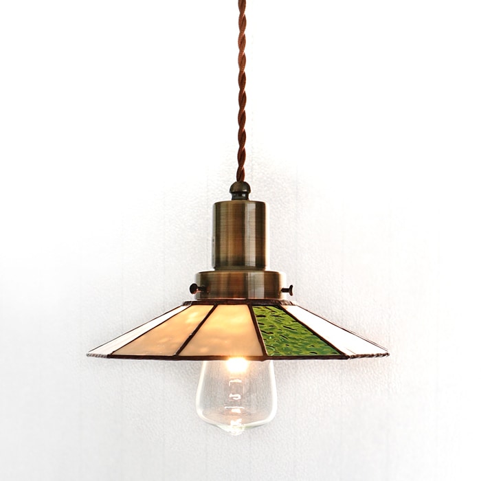 12面ステンドガラスシェードのペンダントランプ アンティークランプ球