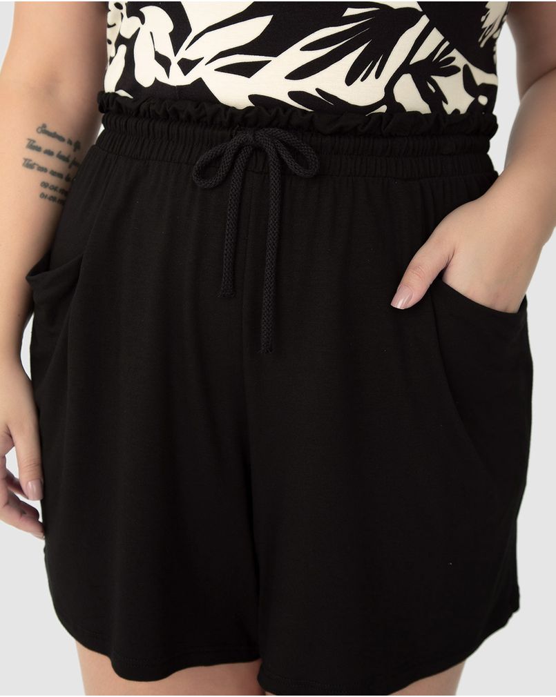 Shorts Feminino Plus Size Cadarço Frontal Em Moletinho De Viscose