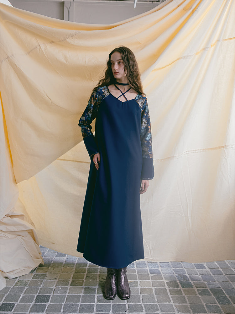 Cross Neck Jacquard Dress｜結婚式やお呼ばれに｜ジャガード