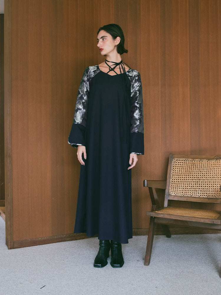 Cross Neck Jacquard Dress｜結婚式やお呼ばれに｜ジャガード