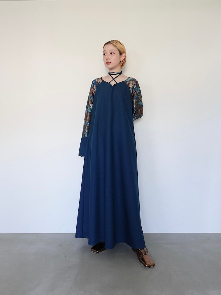 Cross Neck Jacquard Dress｜結婚式やお呼ばれに｜ジャガード