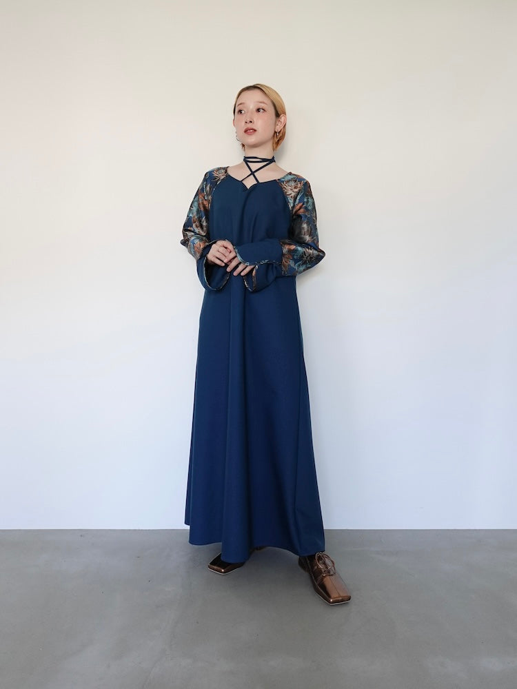 Cross Neck Jacquard Dress｜結婚式やお呼ばれに｜ジャガード