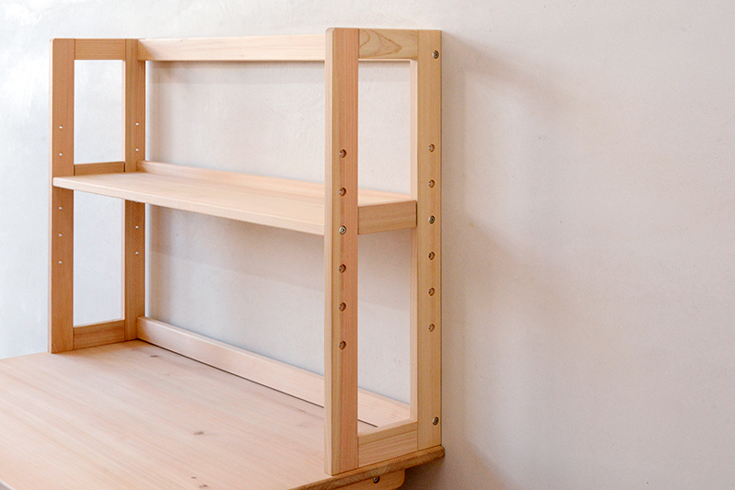 ハイデスクスタンド 棚 L型 幅115cm学習机用 上置き本棚 ヒノキ無垢