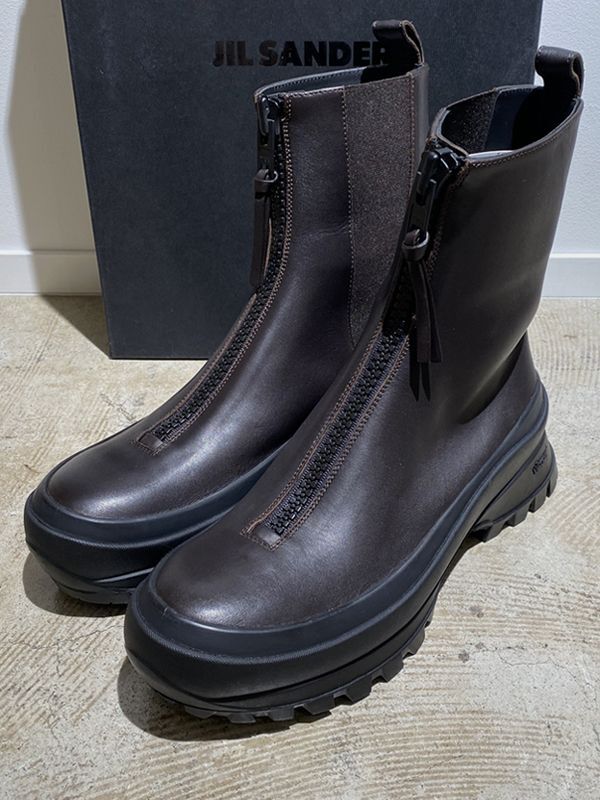JIL SANDER（ジルサンダー） レザージップアップブーツ モカ - margin