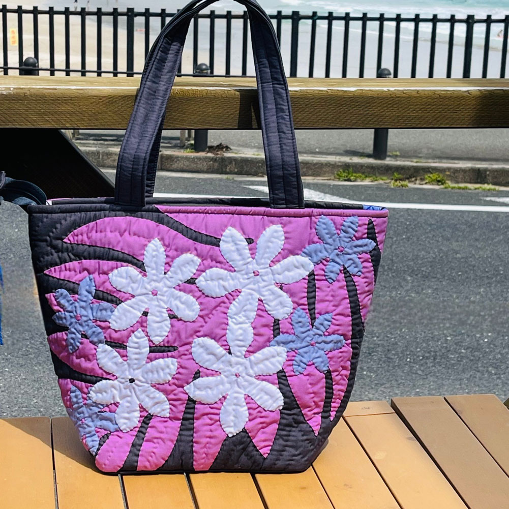 ハワイアンキルト ハンドバッグ シダ ティアレ柄 ハワイアンキルト