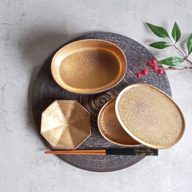 有田焼 陶悦窯 晶金塗り・銀塗り オーバル陶箱