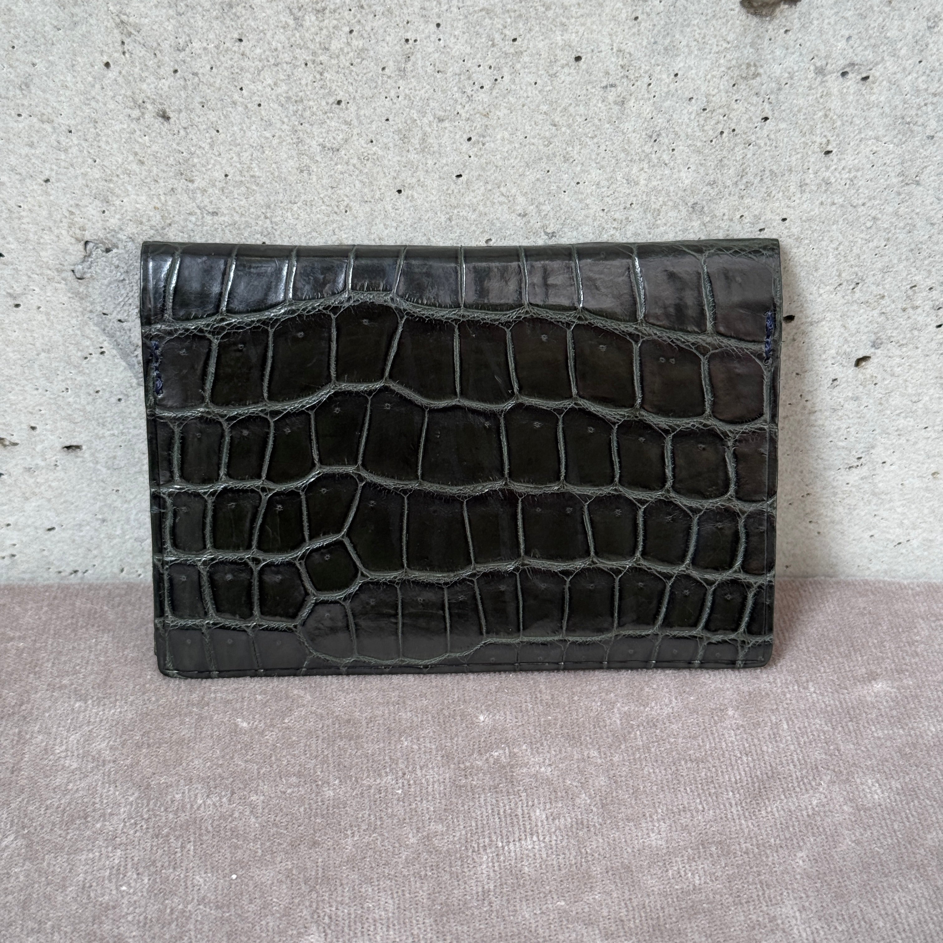 カードケース｜クロコダイル｜オール無双仕立て｜マットグリーン – 松下庵