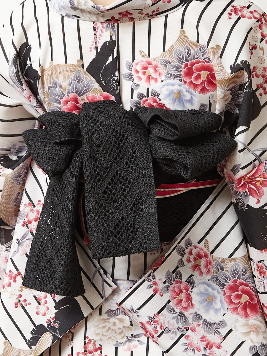 残りわずか】半巾帯「 コットンレース半巾帯 」(FREE ブラック