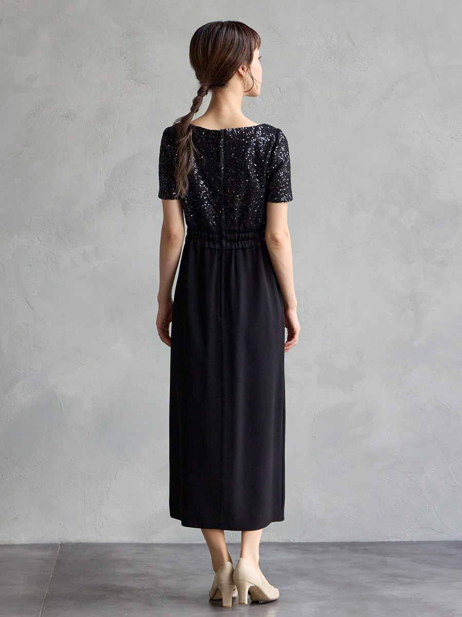 WEB/Aimer Acret店限定】スパンコールタイトラインドレス(M ブラック