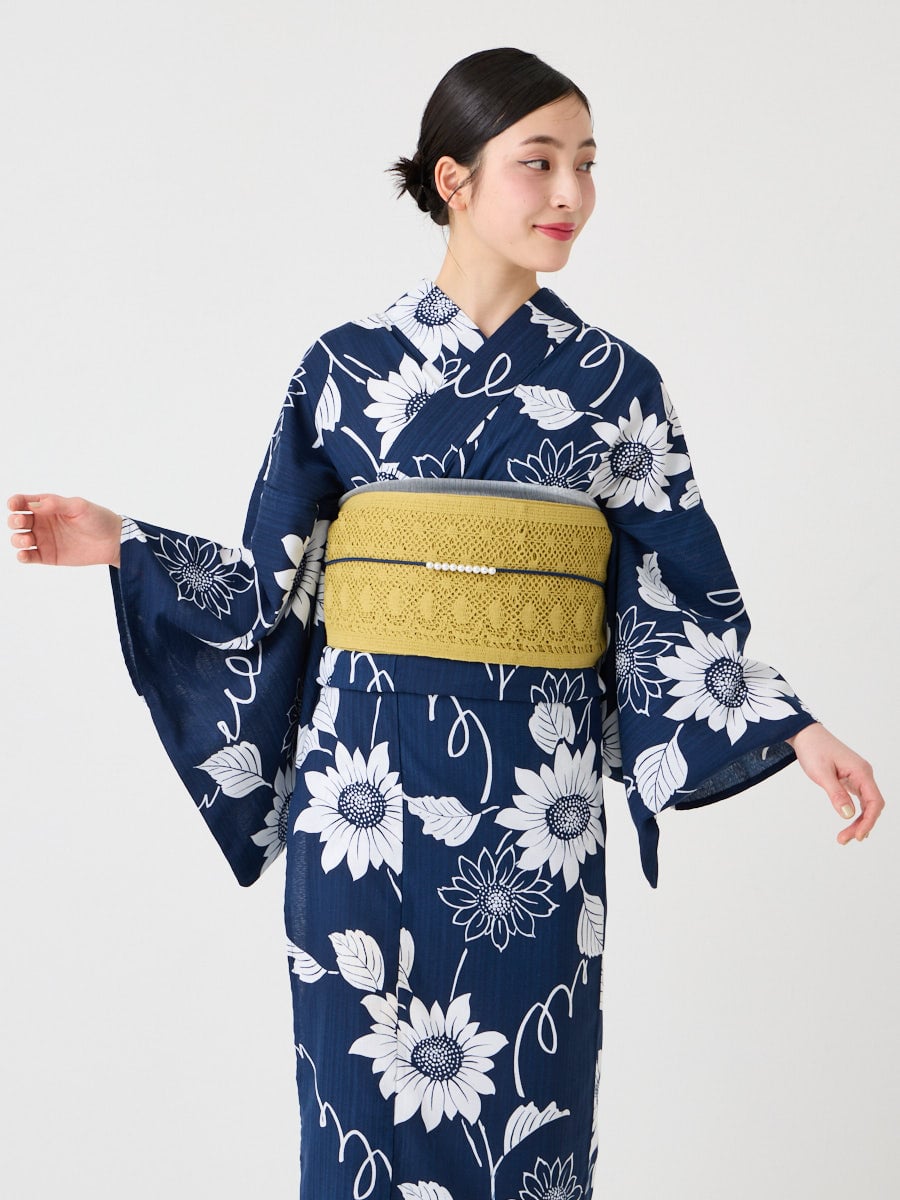 浴衣単品「 NaturalFurifu ひまわり 」(FREE ネイビー): ふりふ