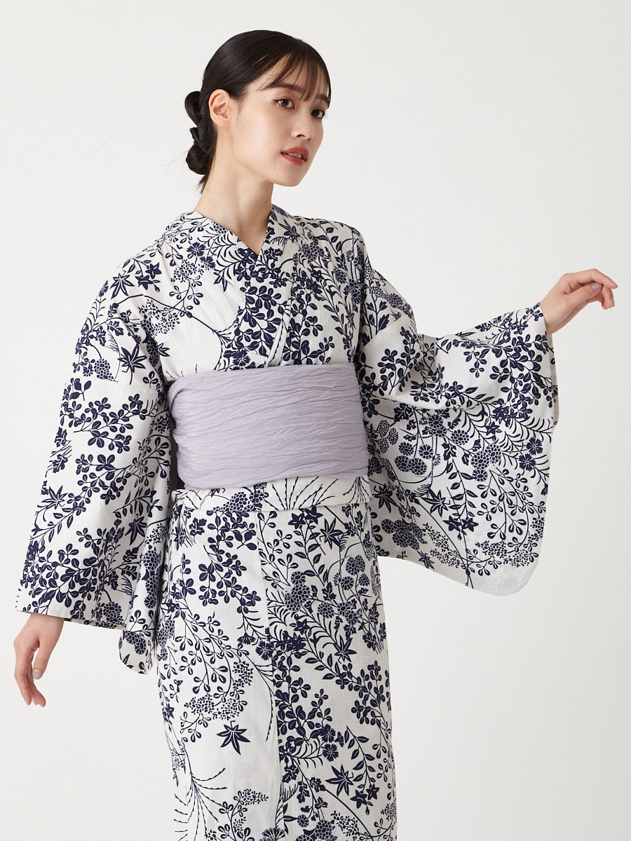 WEB限定】浴衣＋へこ帯＋着付け冊子3点セット(FREE オフホワイト